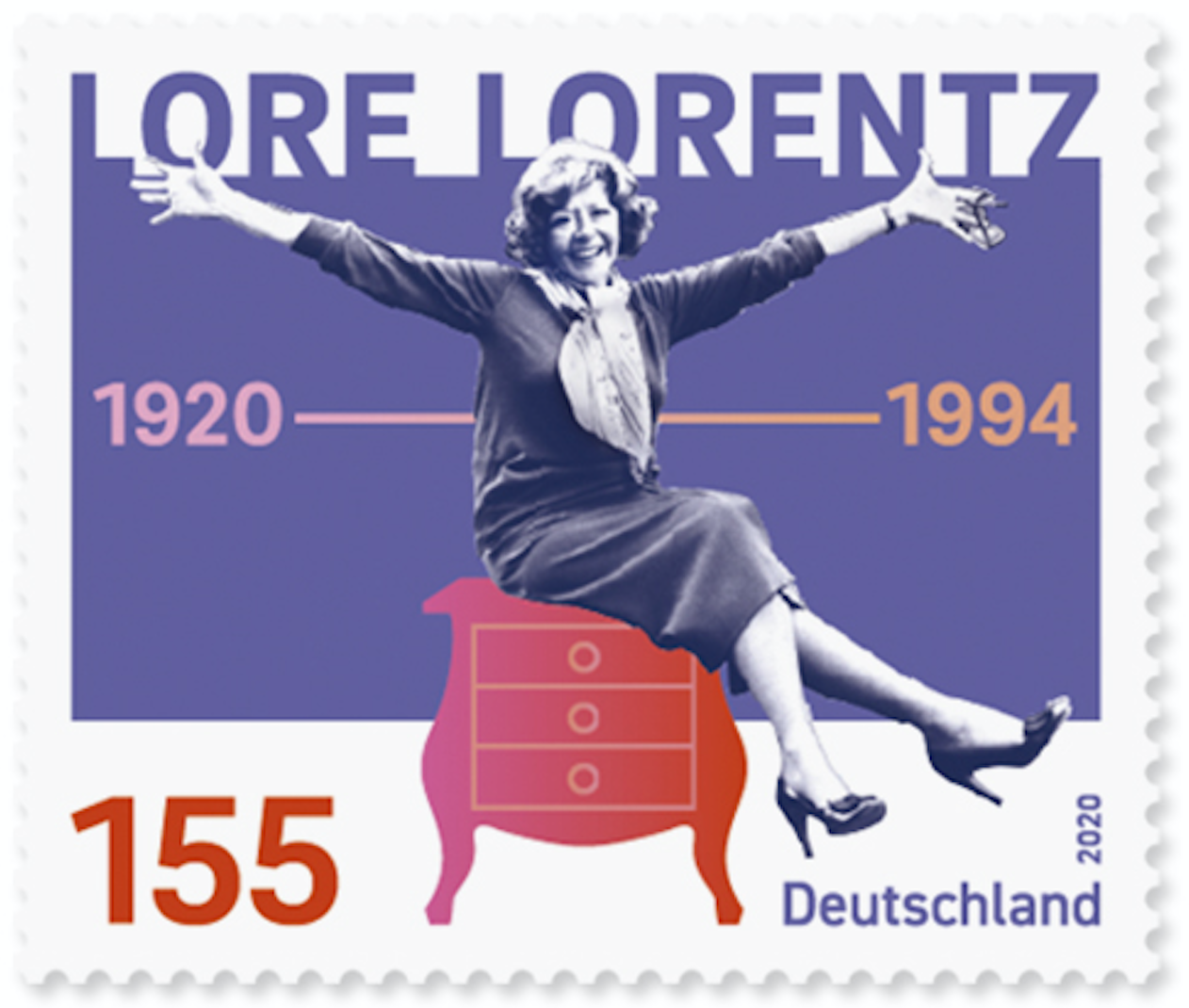 Briefmarke Lore Lorentz, , Sonderbriefmarke für Lore Lorentz vom Kom(m)ödchen